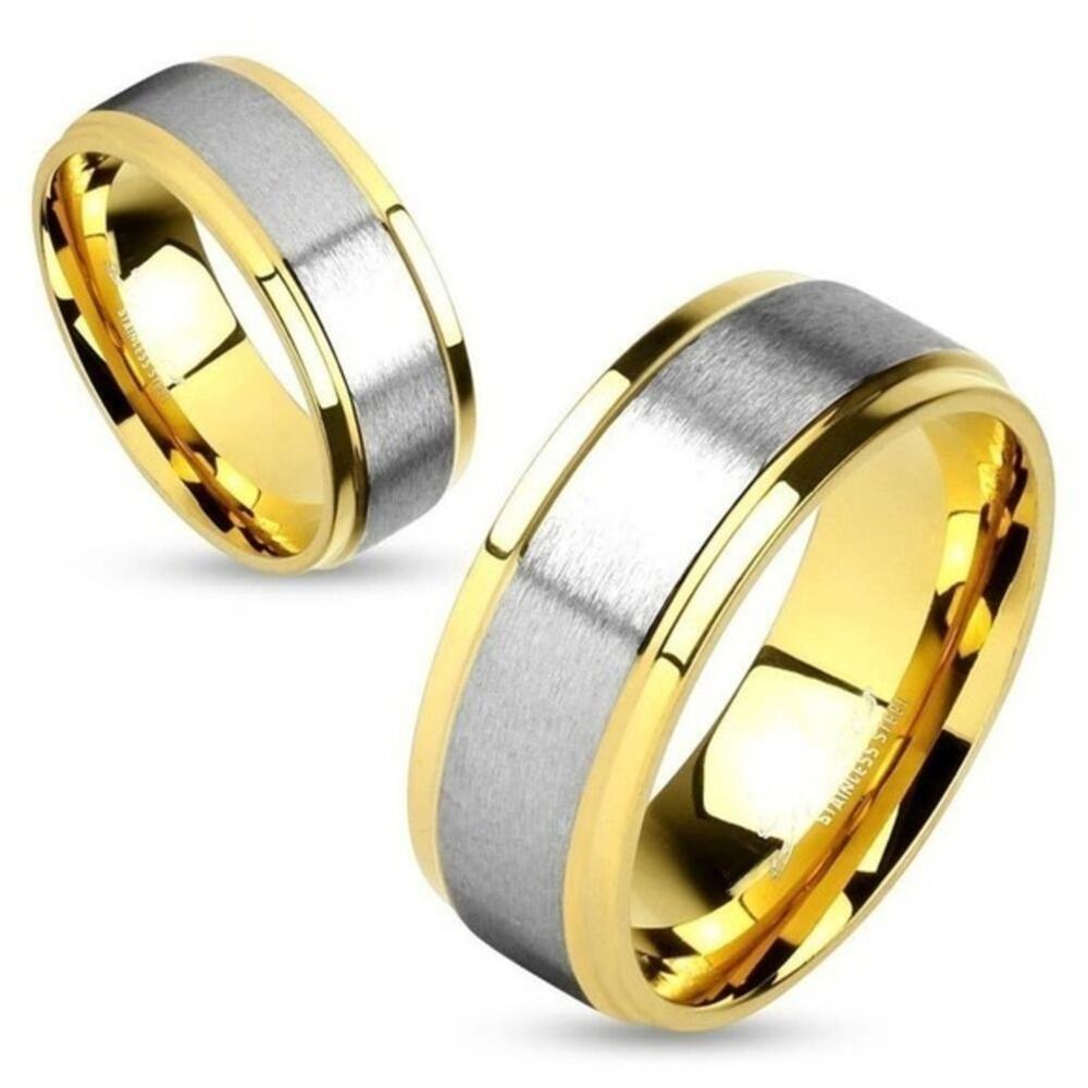 New stainless‎ steel two tone ring size 7
